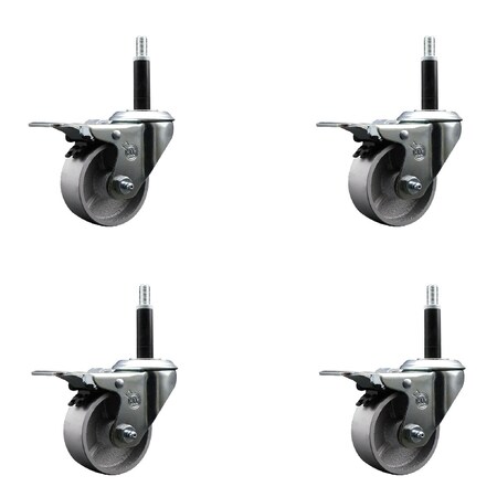 Service Caster 3'' Semi Steel Swivel 3/4'' Expanding Stem Caster Set Total Lock Brake, 4PK SCC-EXTTL20S314-SSS-34-4
